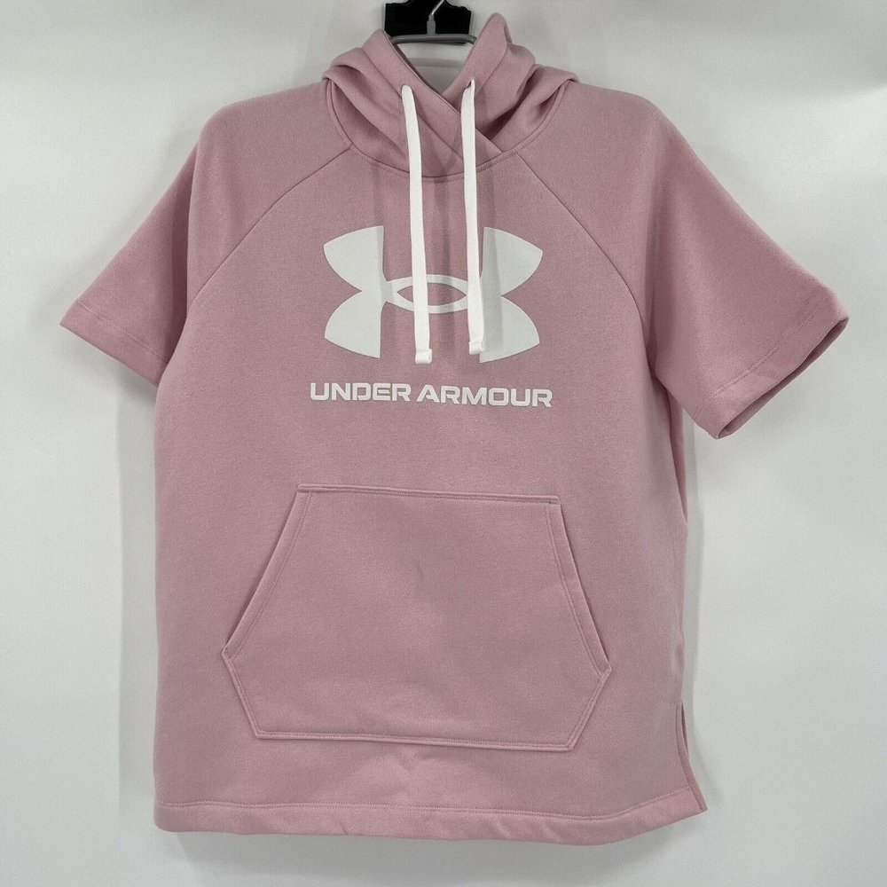 Under Armour Women's Pink UA Rival Fleece Short Sleeve Hoodie Sweatshirt sz S